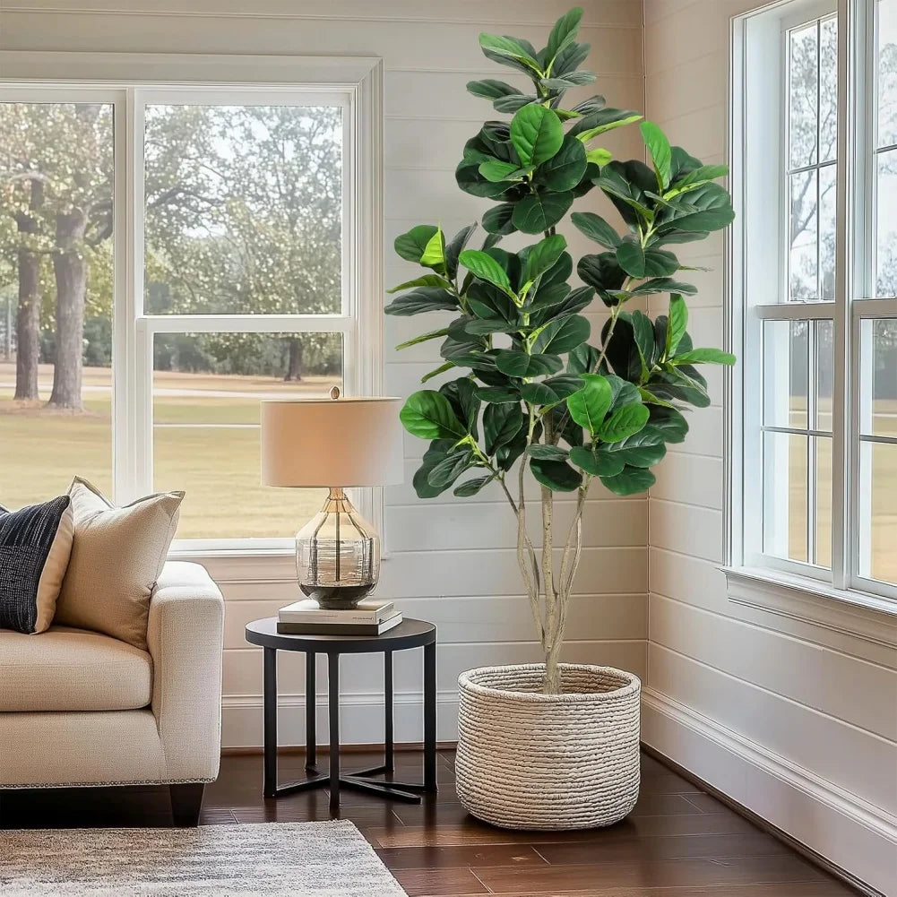 Tall Artificial Fiddle Leaf Fig Tree 🌿✨ | Faux Ficus Lyrata w/ Pot (4–6FT)