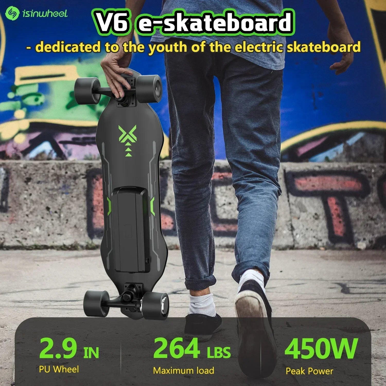 🛹⚡ V6 Adult Electric Skateboard – Remote Control, 12 MPH, 450W Peak Power, Up to 264 lbs
