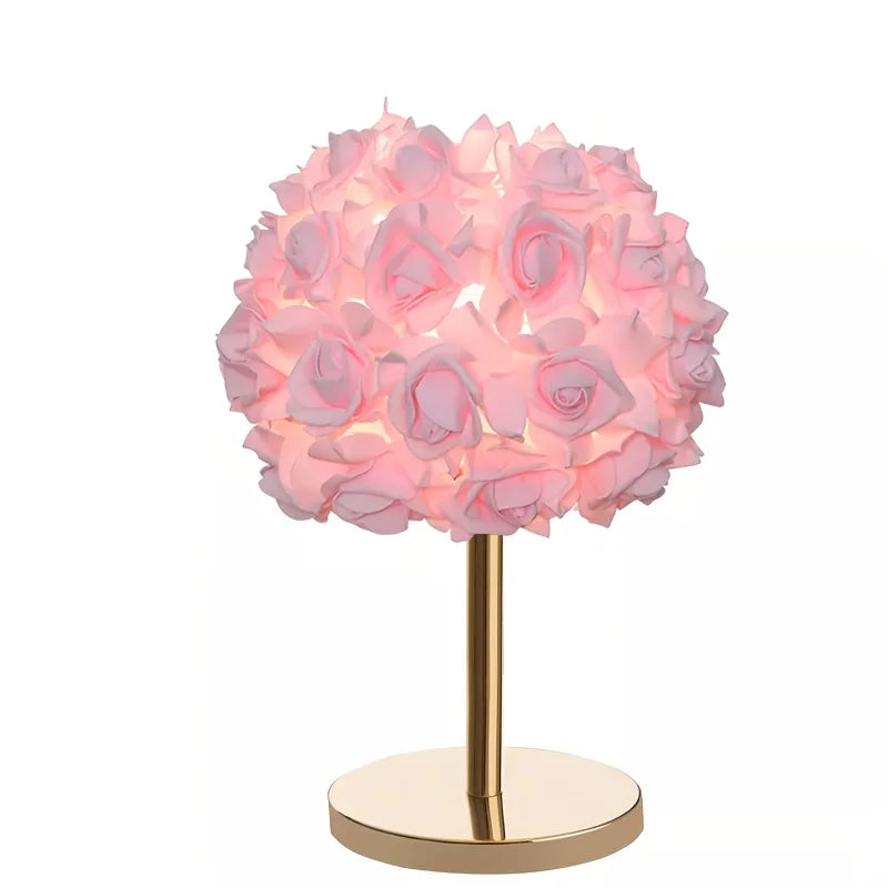 Rose Flower Table Lamp 🌹✨ | 52-Rose Shade + Polished Metal Base (Pink/White)