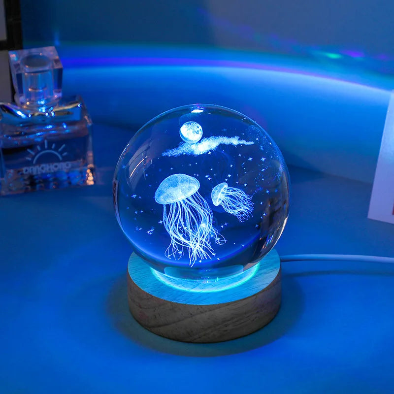 3D Jellyfish Crystal Ball Night Light 🪼✨ | Laser Engraved LED (USB Plug-In)