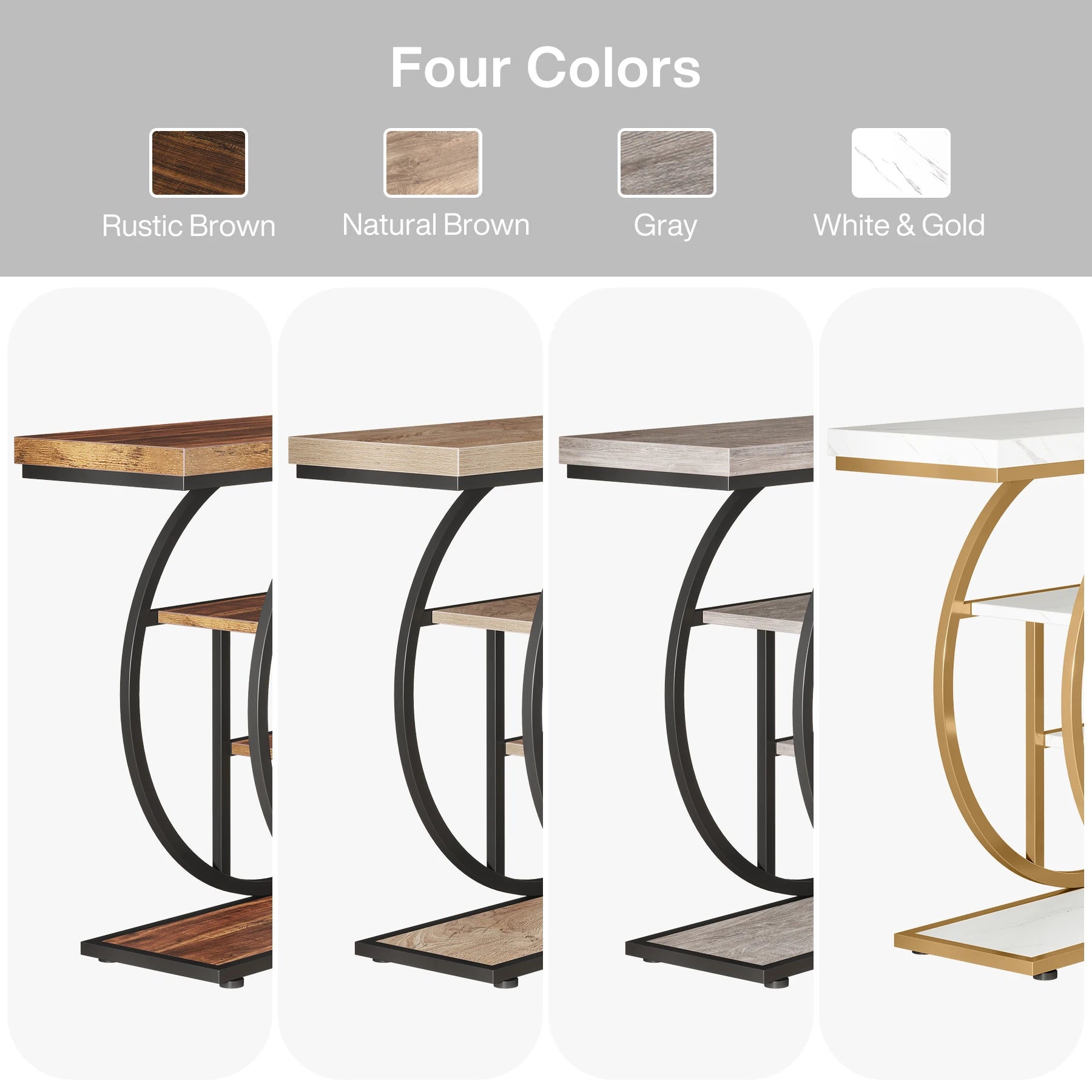 Modern 2-Ring Console Table ✨⭕ | 2-Tier Shelves + Wood Top (5 Colors)