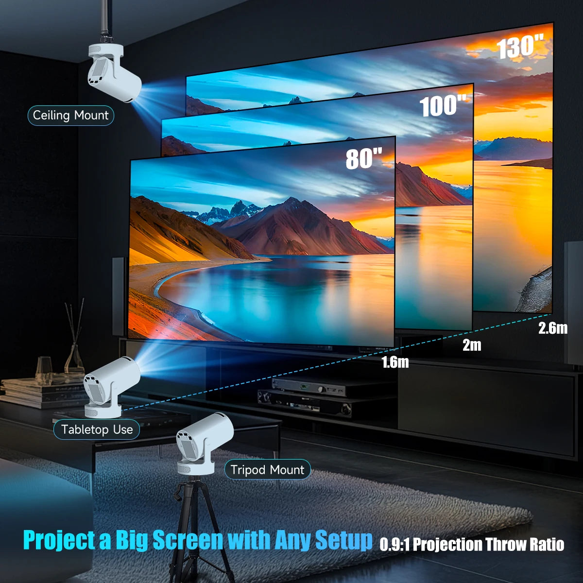 📽️✨ 4K Smart Projector – Android 11, Wi-Fi 6, Bluetooth 5.4, 8000 Lumens with 5W Speaker