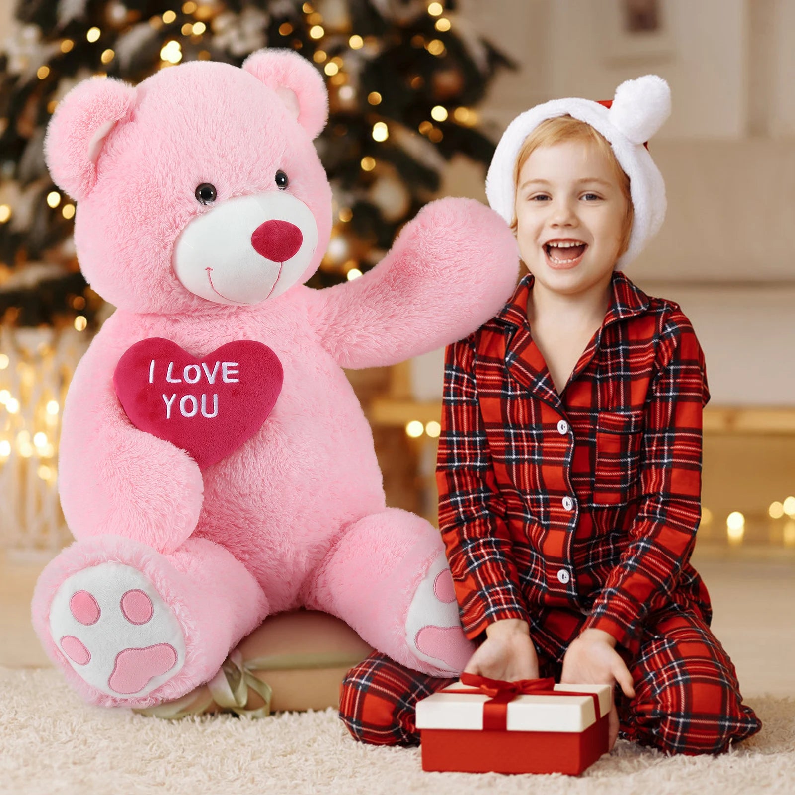 🧸💗 Giant Pink Teddy Bear 130 cm – Sitting Plush with “I Love You” Heart