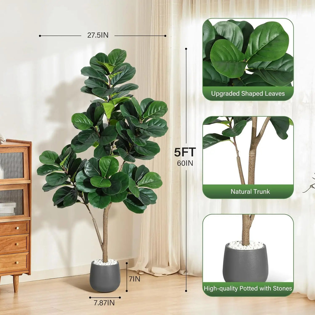 Artificial Fiddle Leaf Fig Tree 🌿✨ | Realistic Faux Ficus (4–7FT)