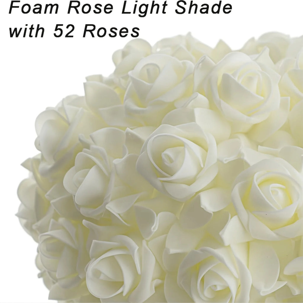 Rose Flower Table Lamp 🌹✨ | 52-Rose Shade + Polished Metal Base (Pink/White)