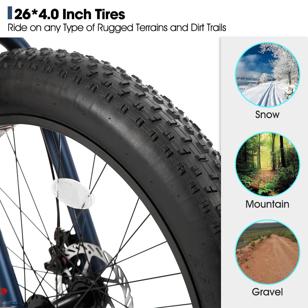 🚲 Fat Tire Mountain Bike – Shimano 7-Speed, Dual Disc Brakes (20” / 24” / 26”)