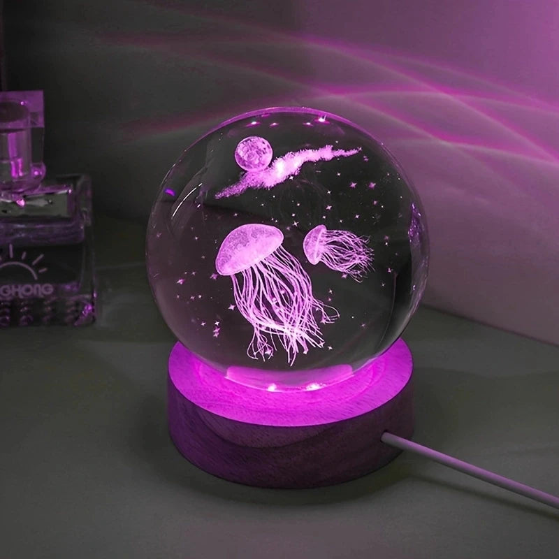 3D Jellyfish Crystal Ball Night Light 🪼✨ | Laser Engraved LED (USB Plug-In)