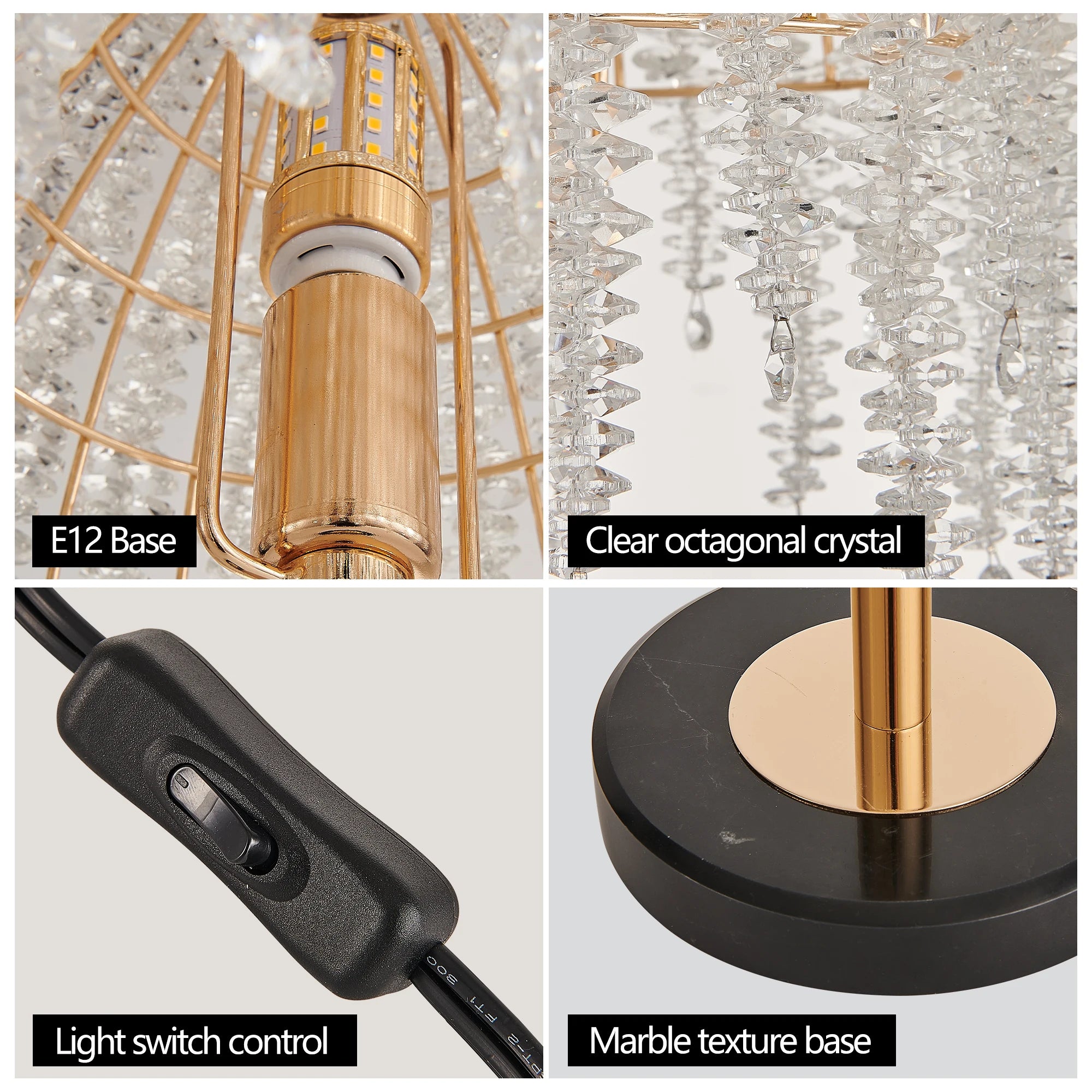 Vintage Crystal Waterfall Table Lamp 💎✨ | Grape or Octagonal Crystal Shade