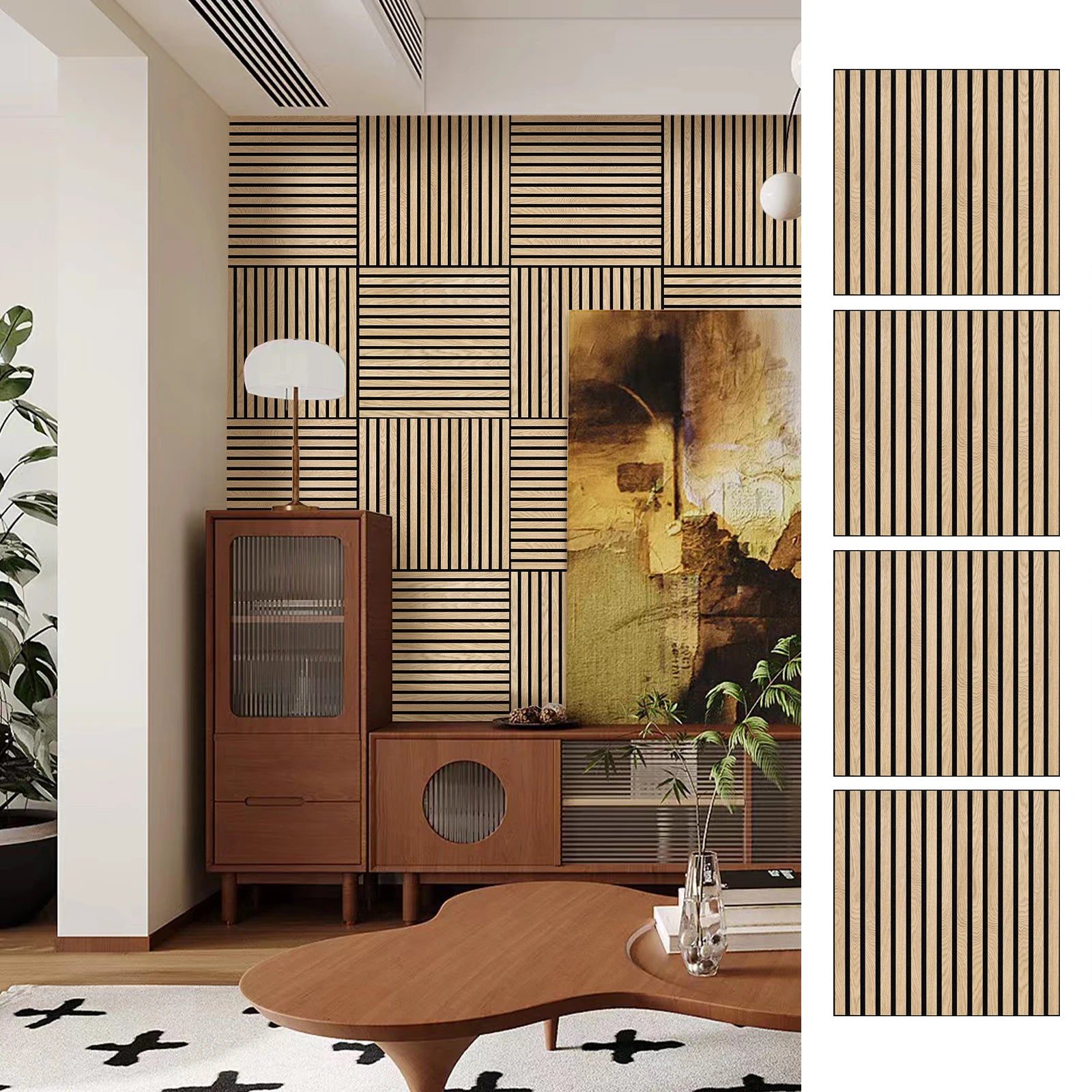 Wood Slat Acoustic Wall Panels (4-Pack) 🎙️🪵 | Natural Veneer Sound Panels (Oak/Walnut)