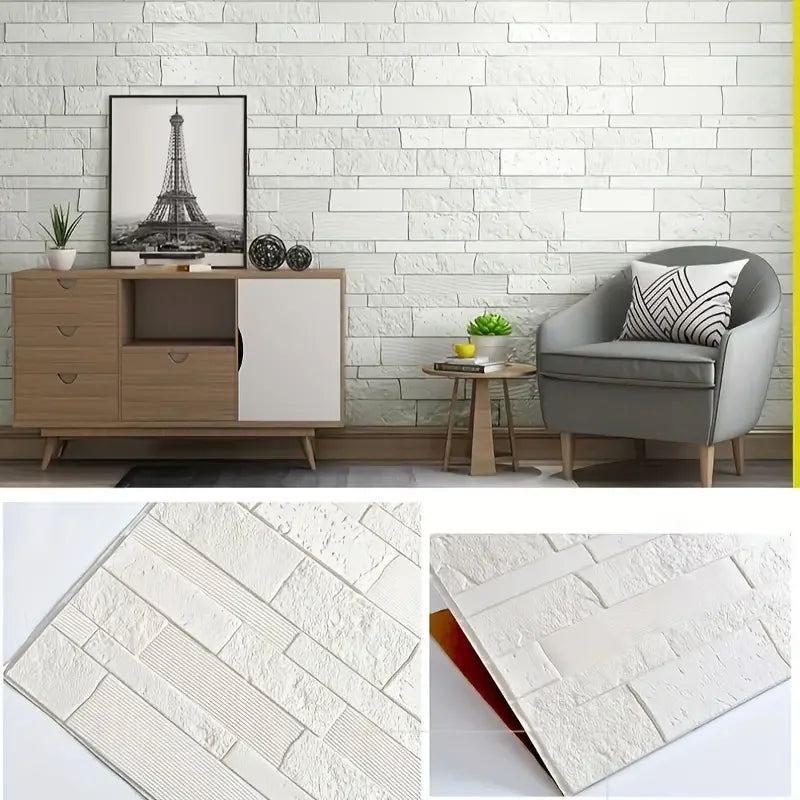 3D Waterproof Peel & Stick Wall Tiles 🤍🧱 | White Brick (35×35cm)