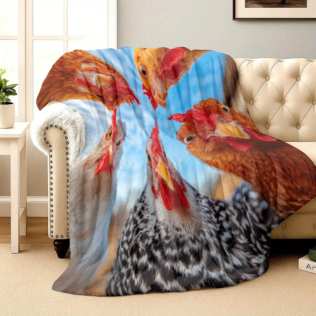 🐔😂 Funny Chicken Blanket – 5 Chickens Staring Down Print (4 Sizes)