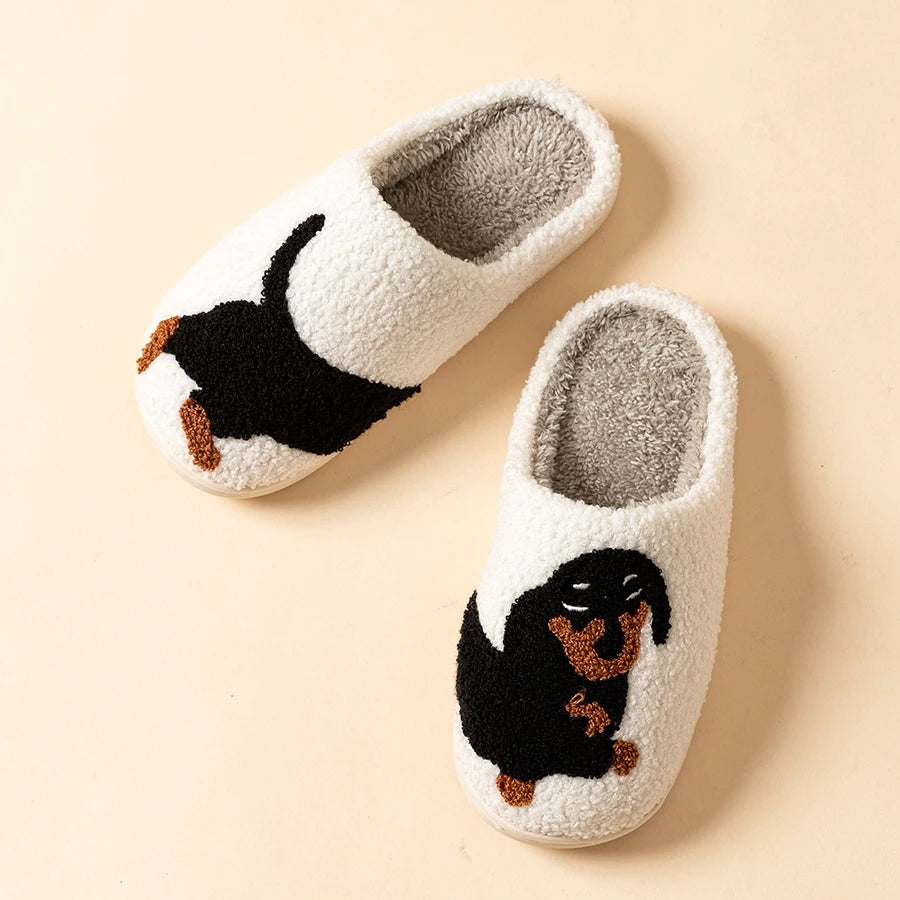 🐶🤍 Dachshund Split-Design Slippers – Cozy Cotton Home Slippers (White) Super Comfy & Cute