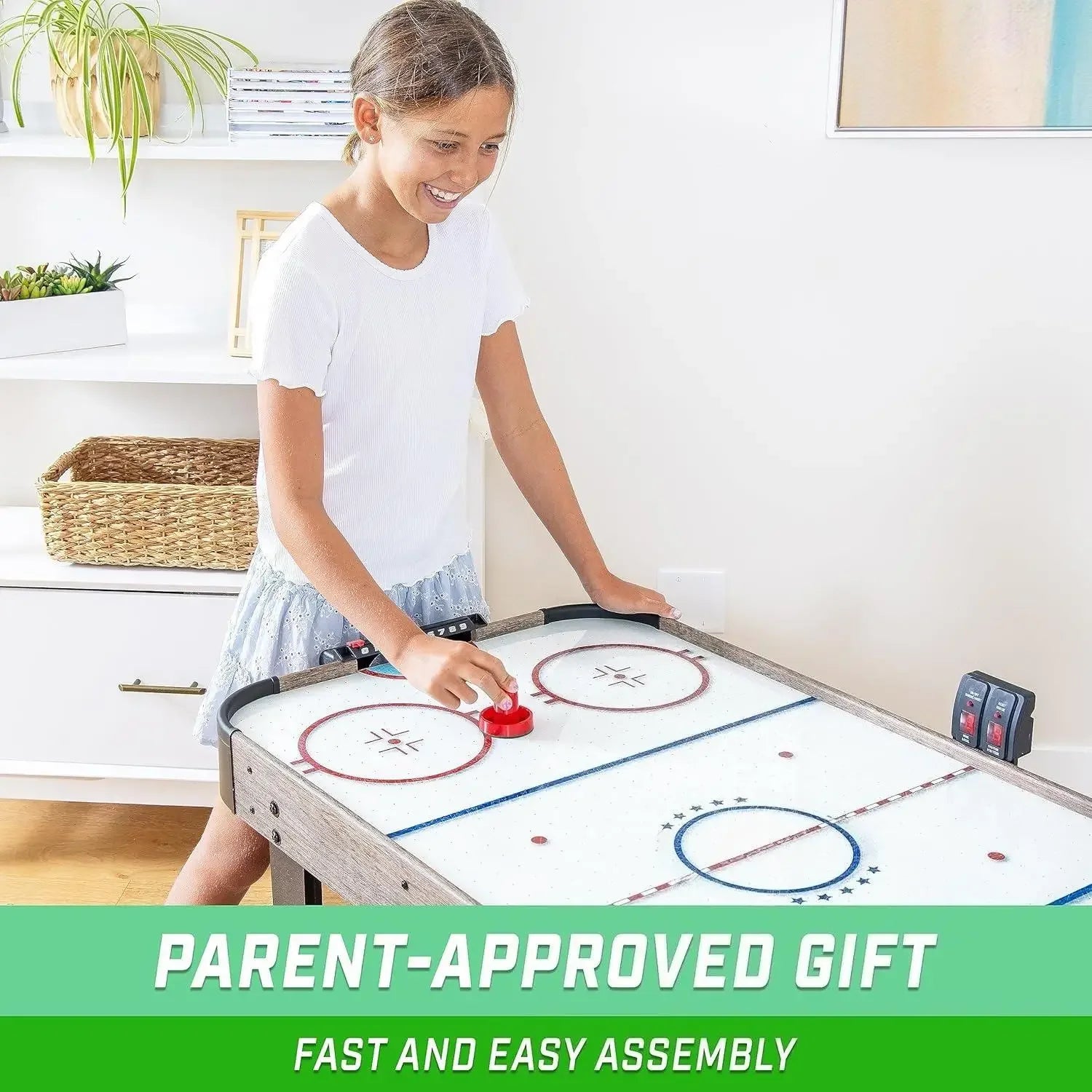 48” Air Hockey Table 🏒✨ | Arcade Game for Kids (Oak or Black) w/ LED Scoreboard