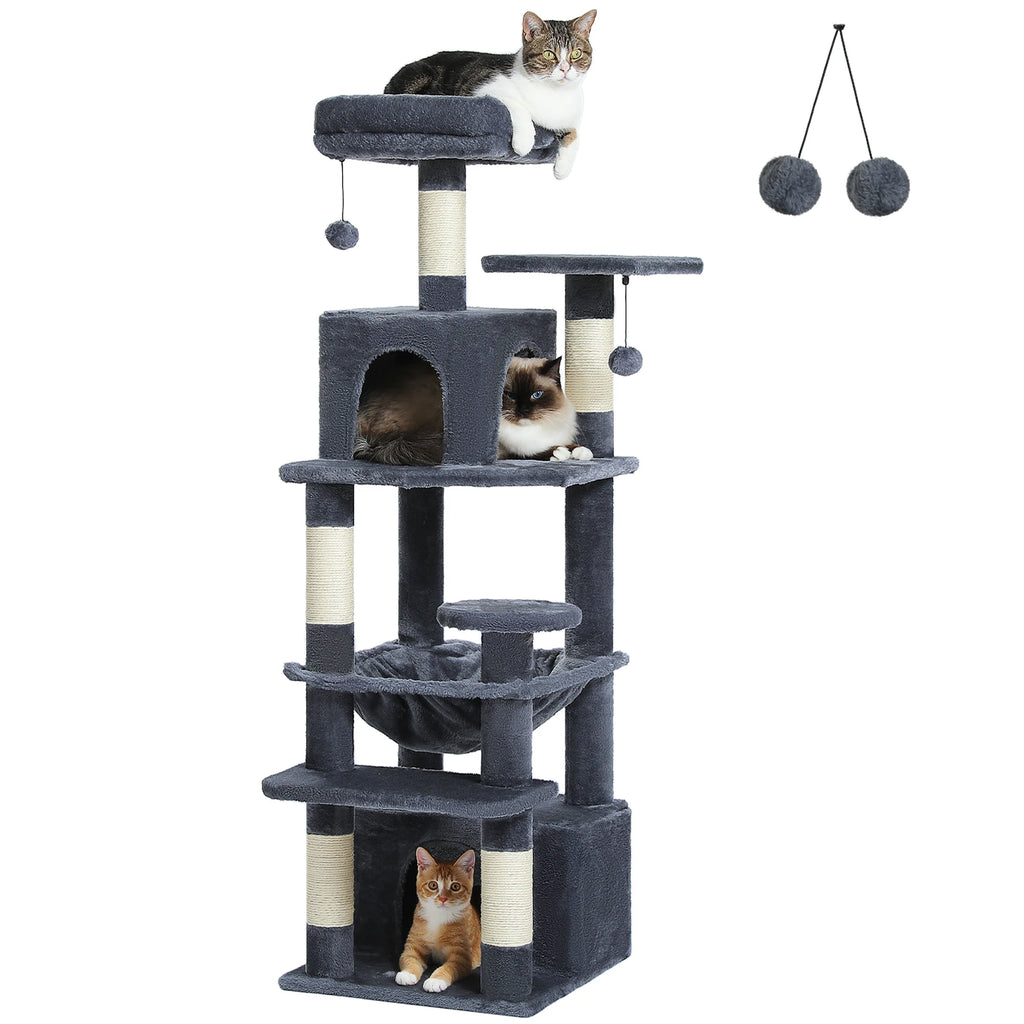 Large Cat Tree Tower 🐱🏡 | Scratching Posts + Hammock + Toys (136/164/184cm)