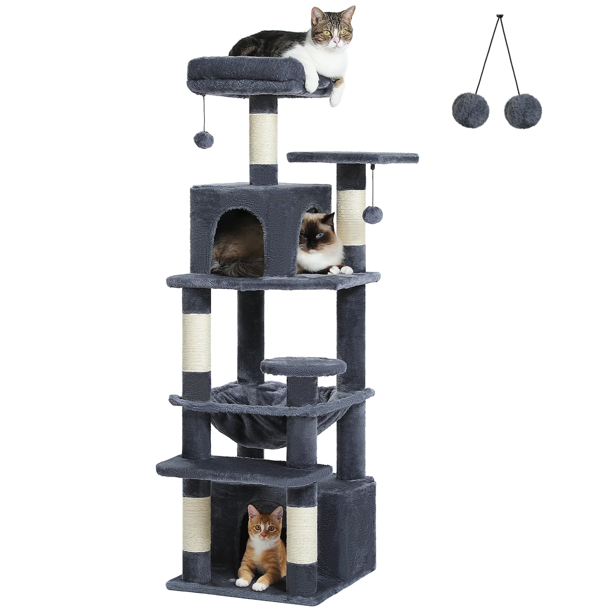Large Cat Tree Tower 🐱🏡 | Scratching Posts + Hammock + Toys (136/164/184cm)