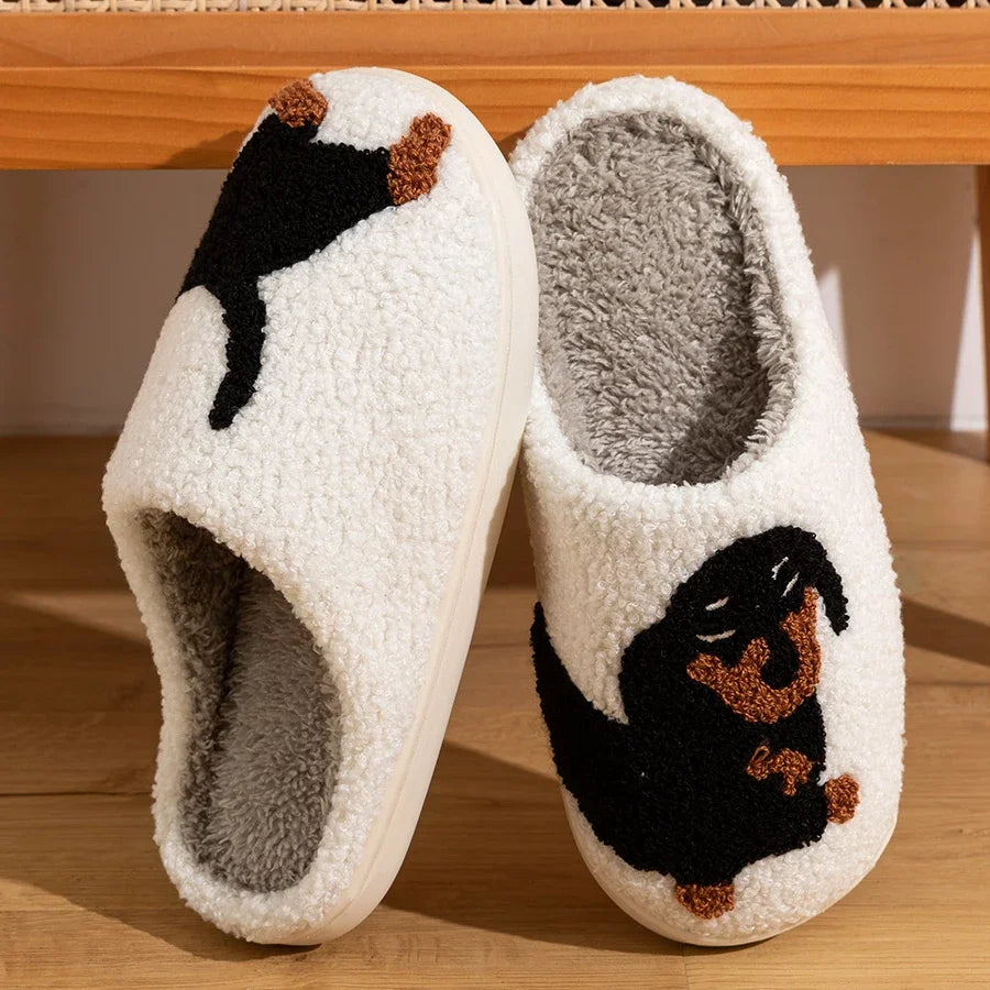 🐶🤍 Dachshund Split-Design Slippers – Cozy Cotton Home Slippers (White) Super Comfy & Cute