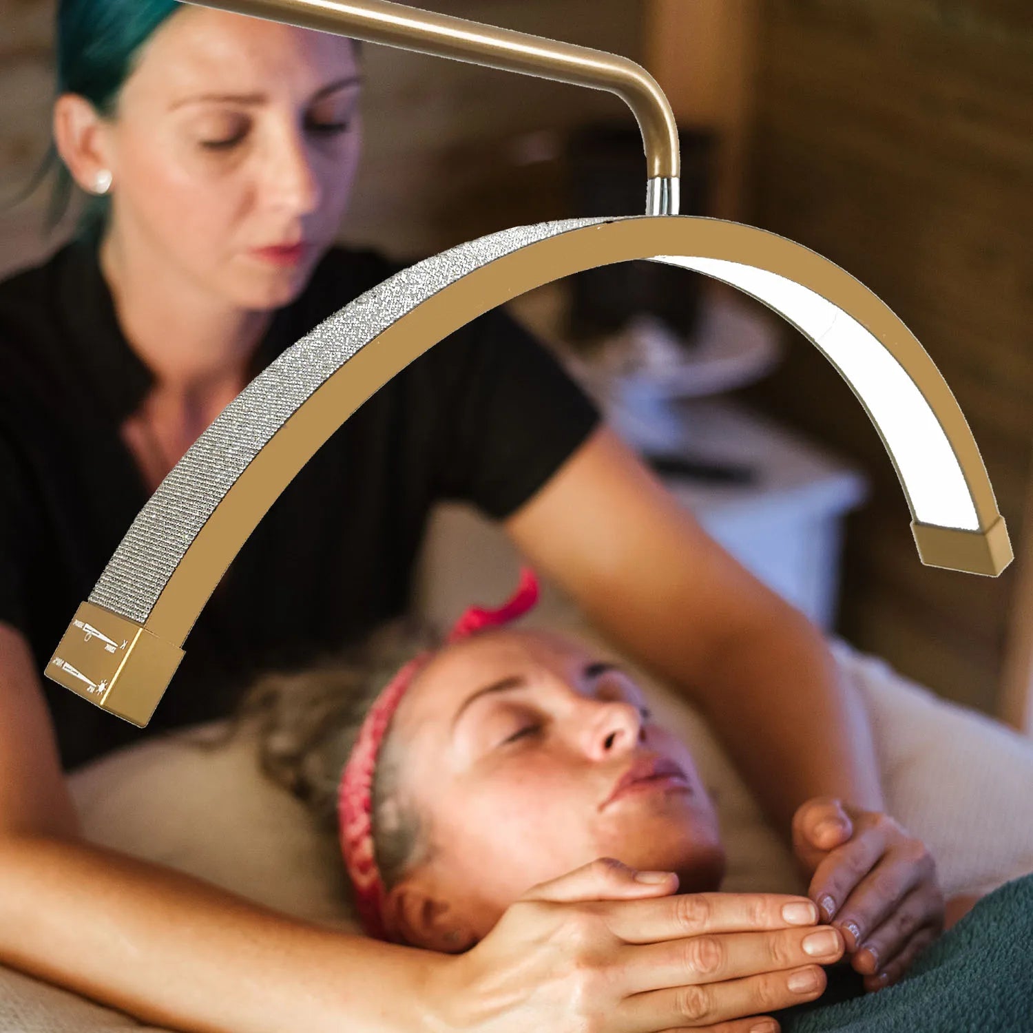 Golden Half-Moon Beauty Light ✨🌙 | LED Photography Lamp for Lashes, Makeup & Tattoo