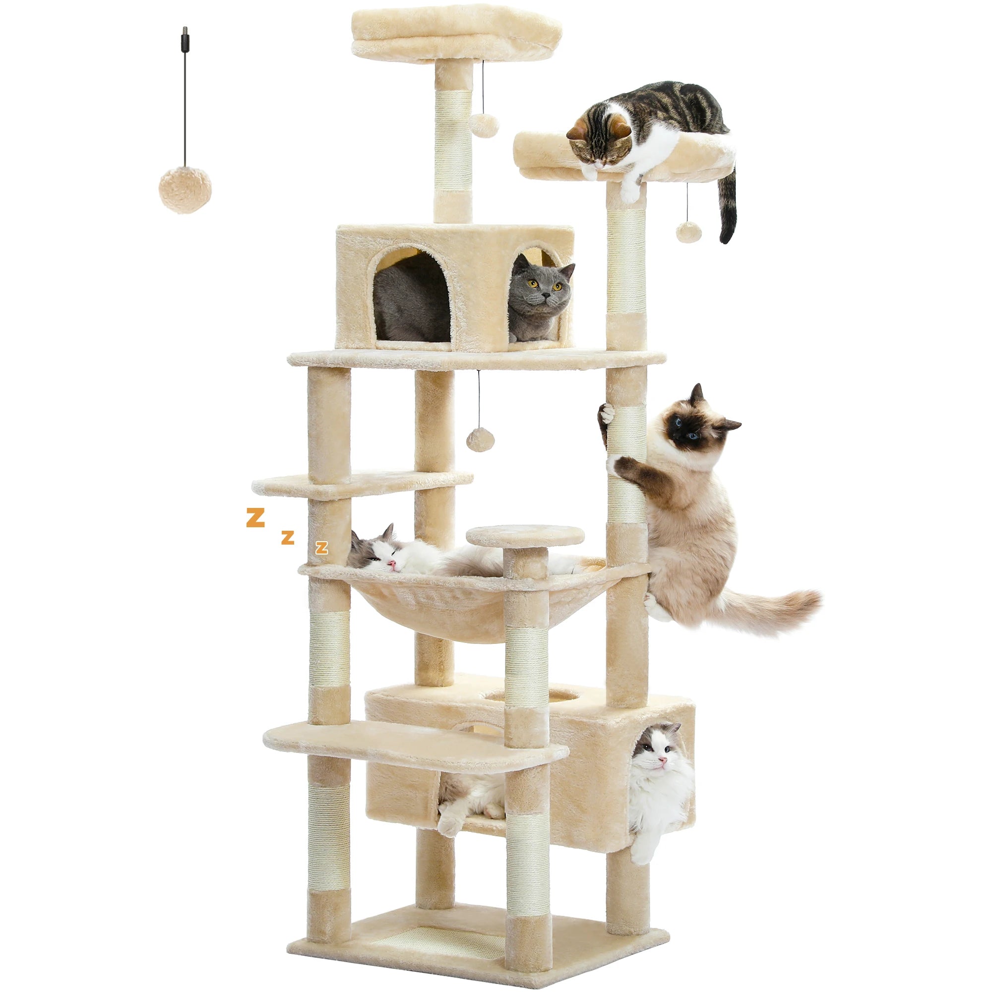 Large Cat Tree Tower 🐱🏡 | Scratching Posts + Hammock + Toys (136/164/184cm)