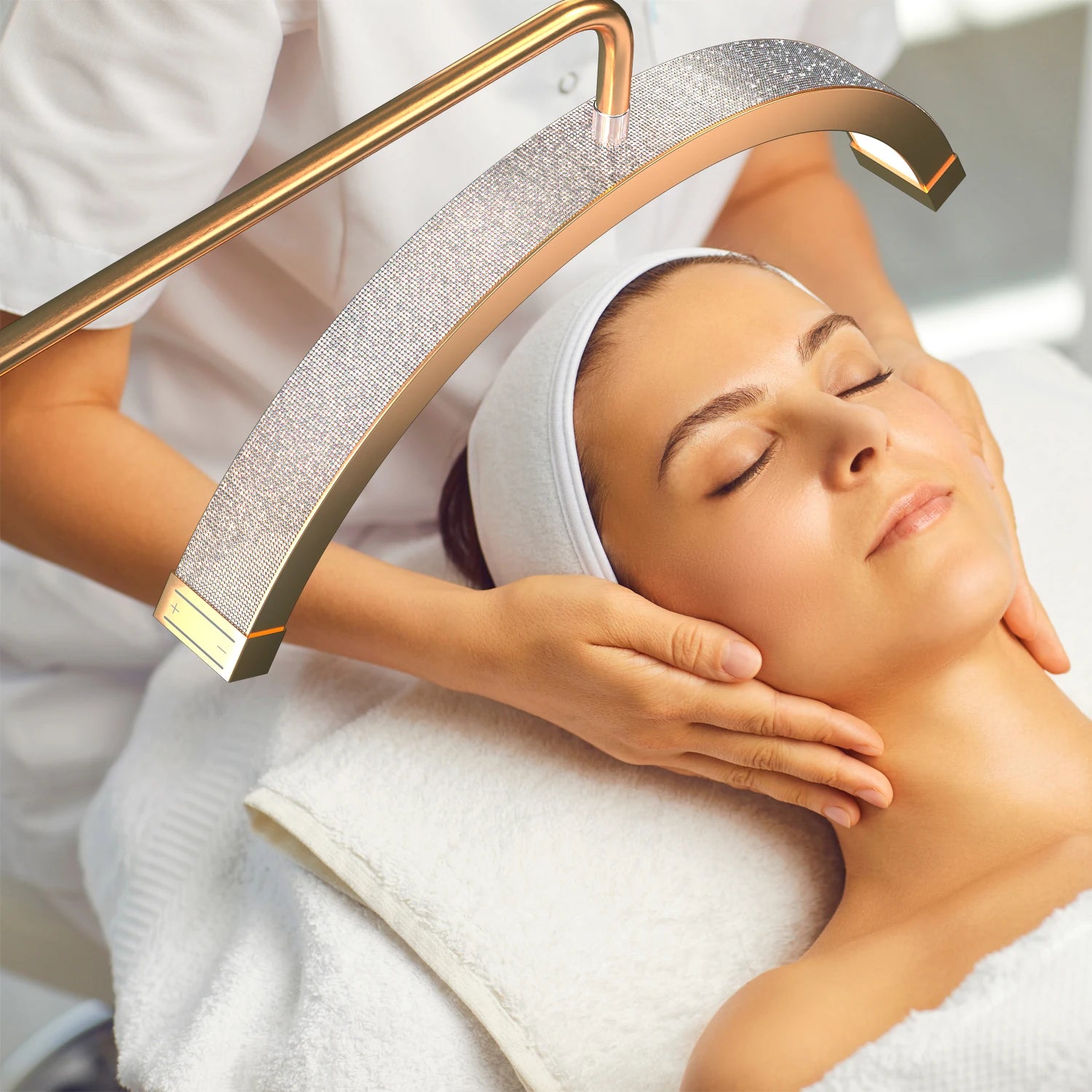 Golden Half-Moon Beauty Light ✨🌙 | LED Photography Lamp for Lashes, Makeup & Tattoo