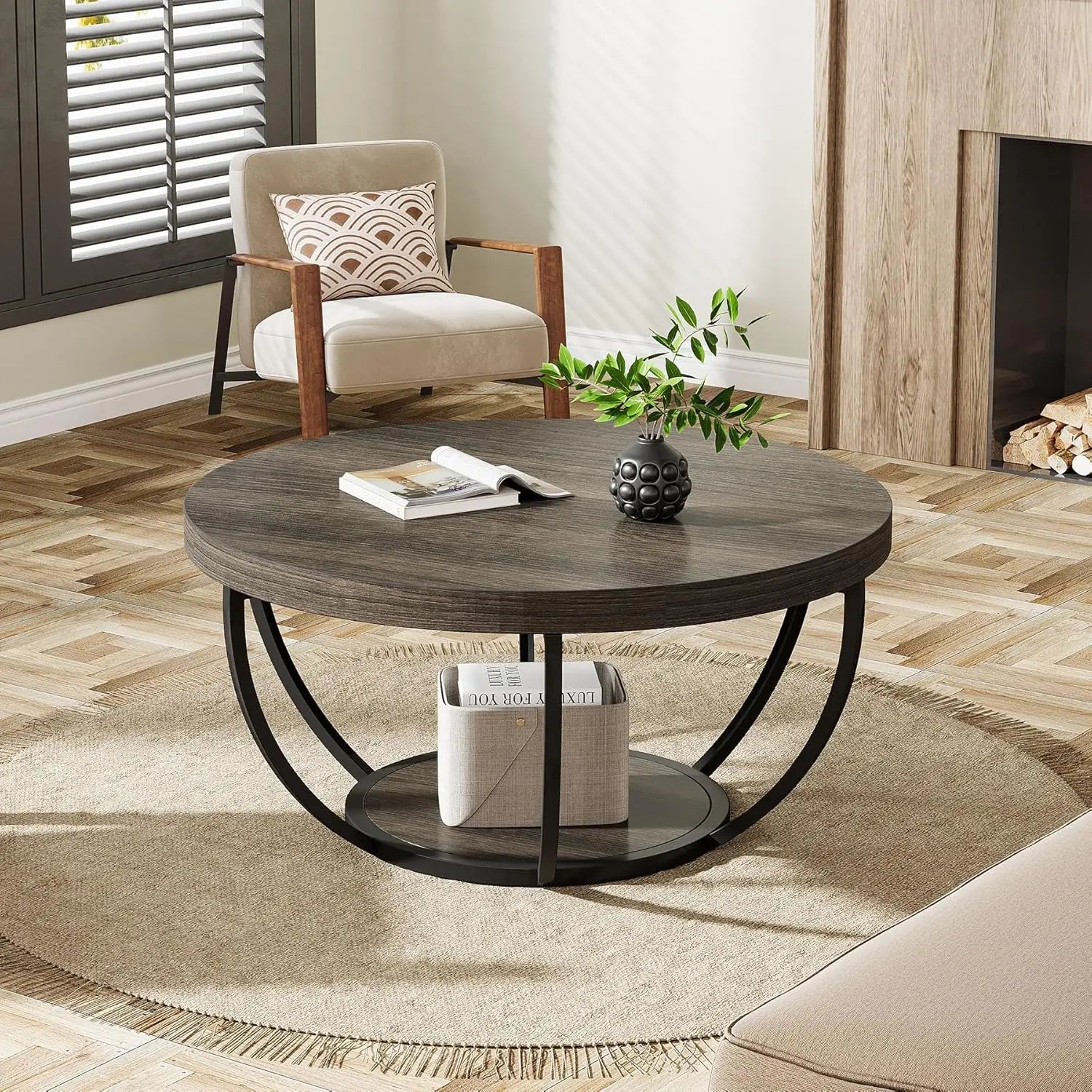 32” Round Coffee Table ✨🟤⚫ | Modern Living Room Centerpiece (4 Colors)