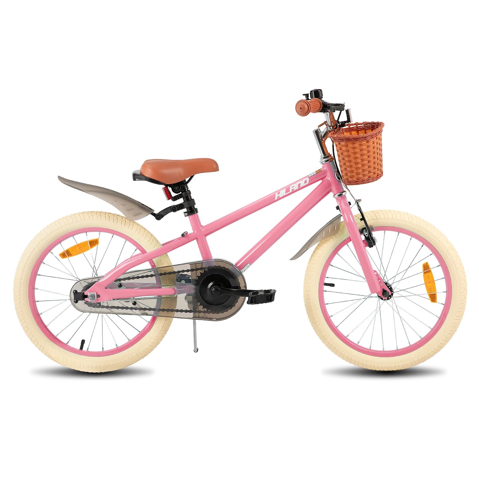 🚲💖 Girls Bike with Training Wheels – Front Basket + Brown Seat (14” / 16” / 18”)