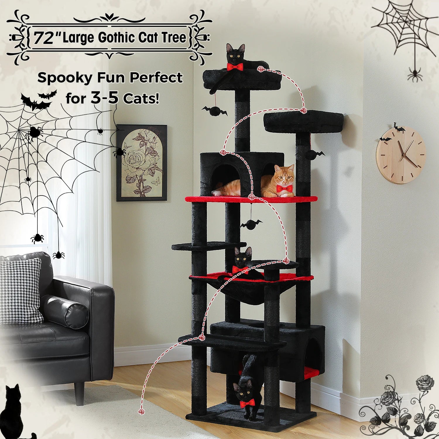 Large Cat Tree Tower 🐱🏡 | Scratching Posts + Hammock + Toys (136/164/184cm)