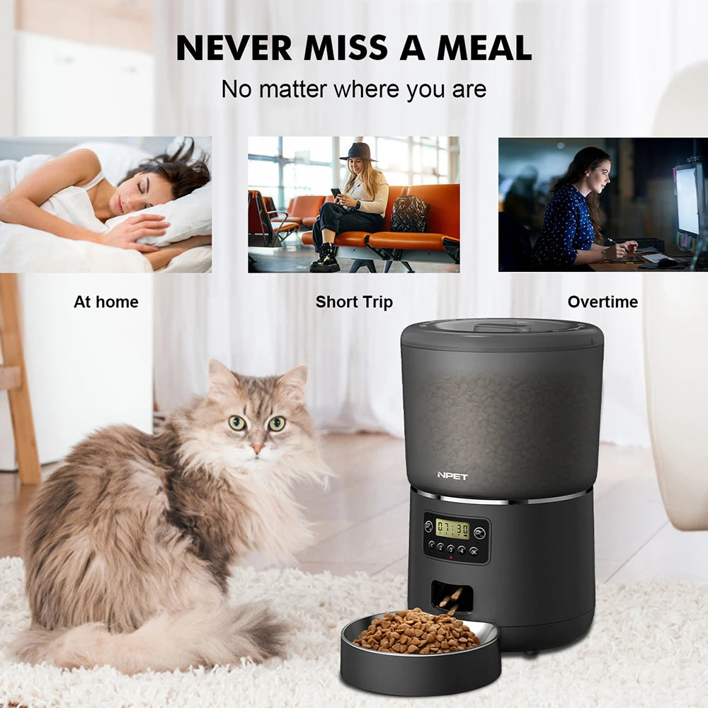 4L Automatic Pet Feeder 🐾🍽️ | 1–9 Portions + Stainless Steel Bowl (2 Black Versions)
