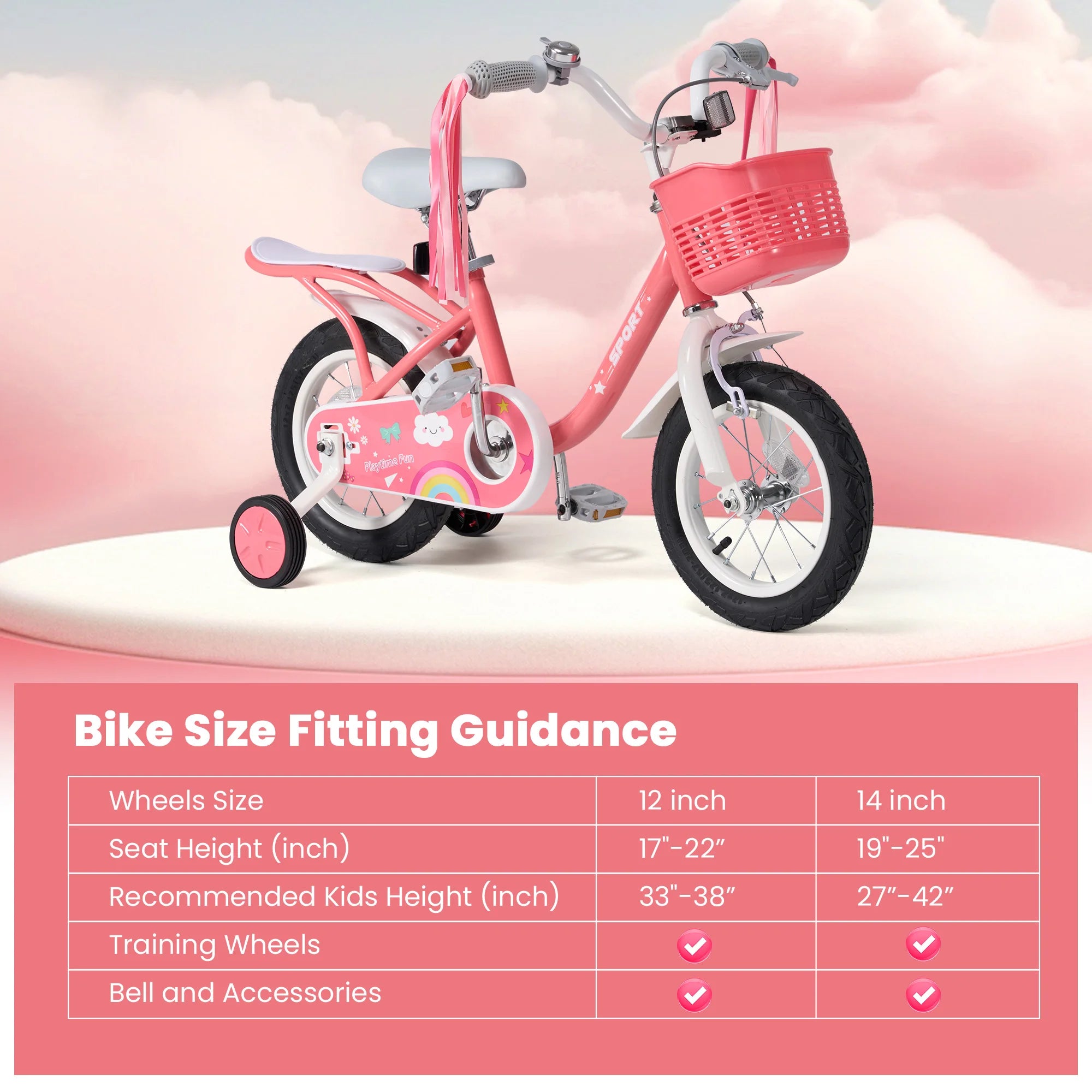 🚲💗 Girls Bike 12” – Cute Pink Bicycle with Front Basket & Handlebar Streamers