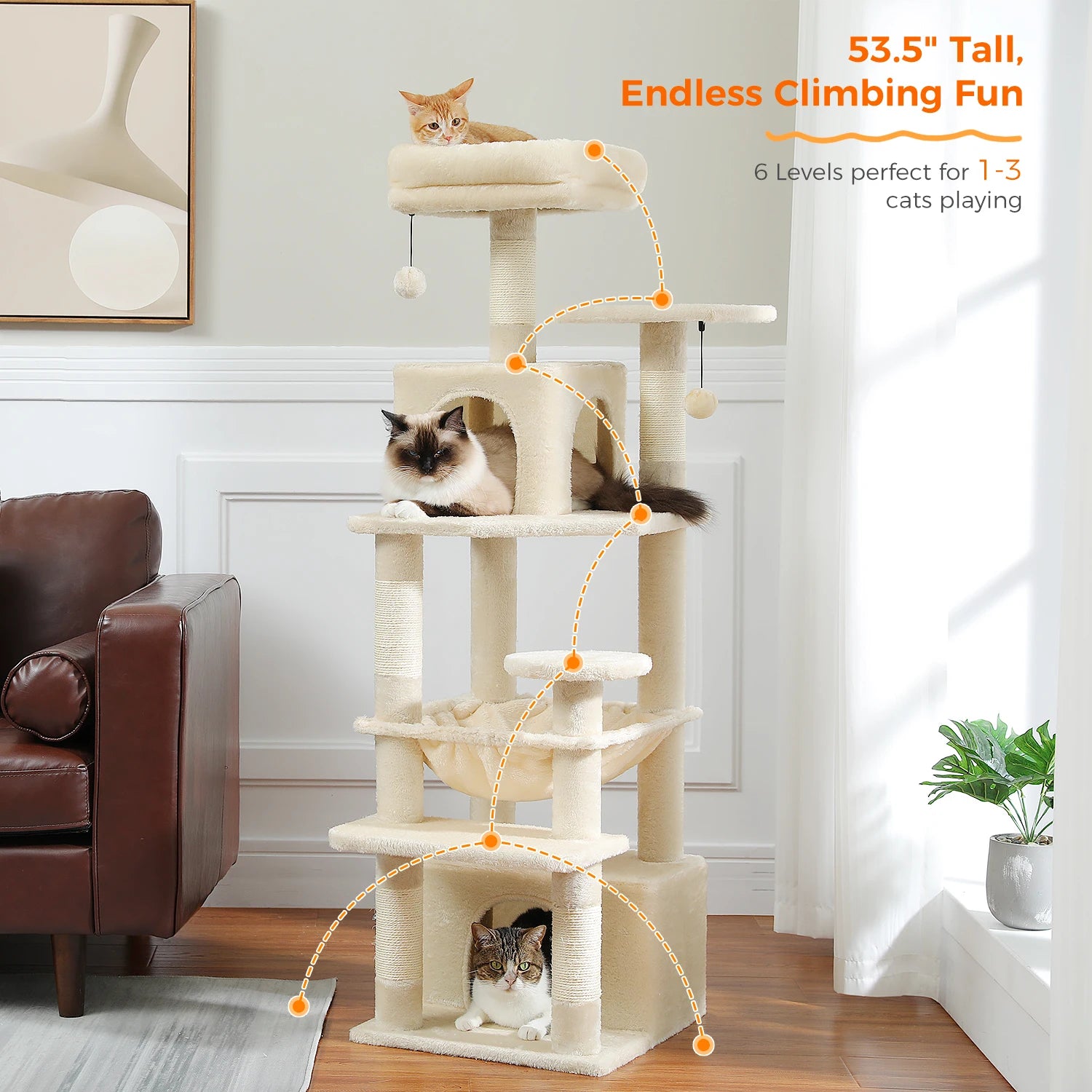 Large Cat Tree Tower 🐱🏡 | Scratching Posts + Hammock + Toys (136/164/184cm)
