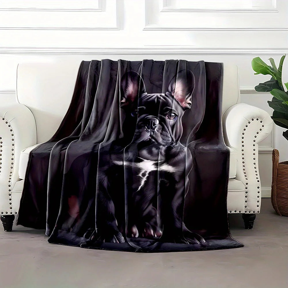🐶🖤 Black French Bulldog Blanket – Cute Dog Print Throw (4 Sizes)