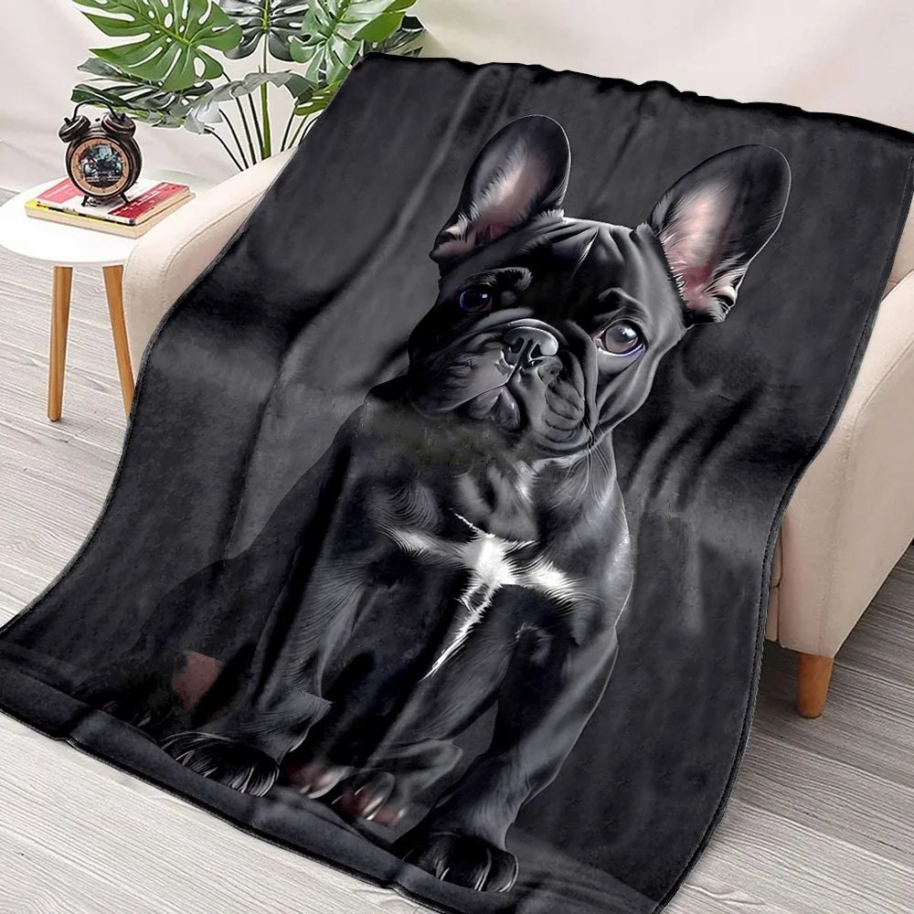 🐶🖤 Black French Bulldog Blanket – Cute Dog Print Throw (4 Sizes)