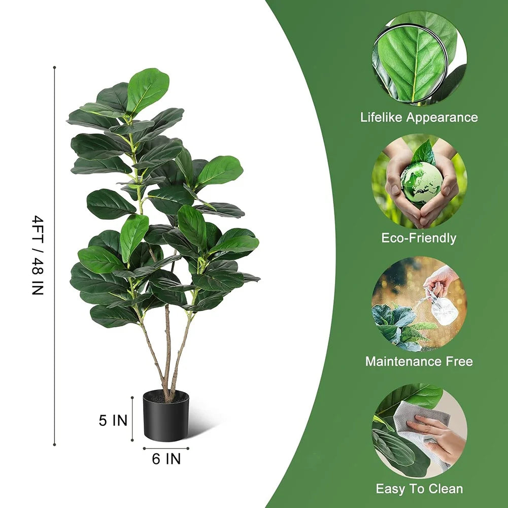 Tall Artificial Fiddle Leaf Fig Tree 🌿✨ | Faux Ficus Lyrata w/ Pot (4–6FT)