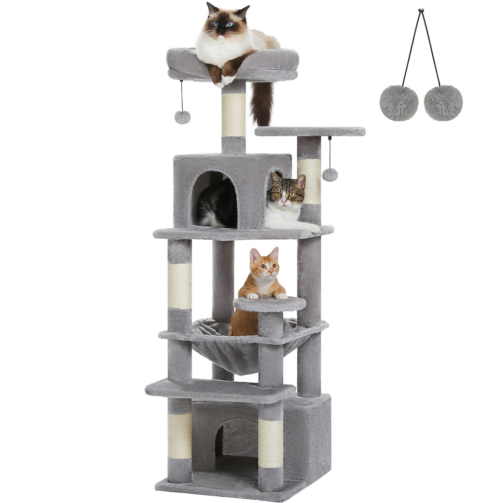 Large Cat Tree Tower 🐱🏡 | Scratching Posts + Hammock + Toys (136/164/184cm)