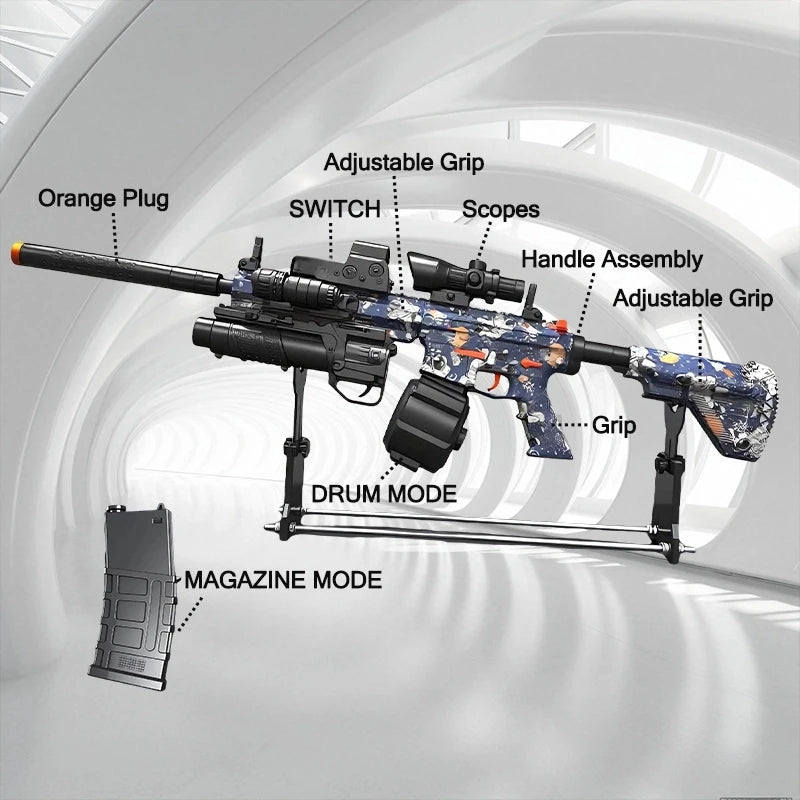 HK416-Style Gel Splatter Blaster Toy 💦🎯 | “Full Configuration” Outdoor Set + Safety Glasses