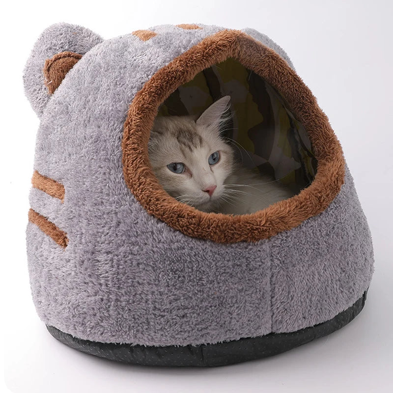 Teddy Ear Pet Nest Bed 🧸🐾✨ | Cozy Cat Cave (S/L, Grey/Brown)