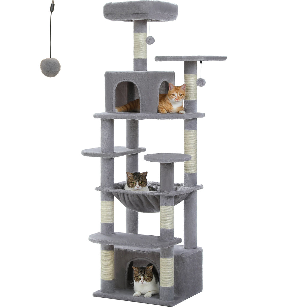 Large Cat Tree Tower 🐱🏡 | Scratching Posts + Hammock + Toys (136/164/184cm)
