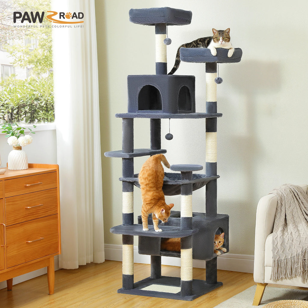 Large Cat Tree Tower 🐱🏡 | Scratching Posts + Hammock + Toys (136/164/184cm)