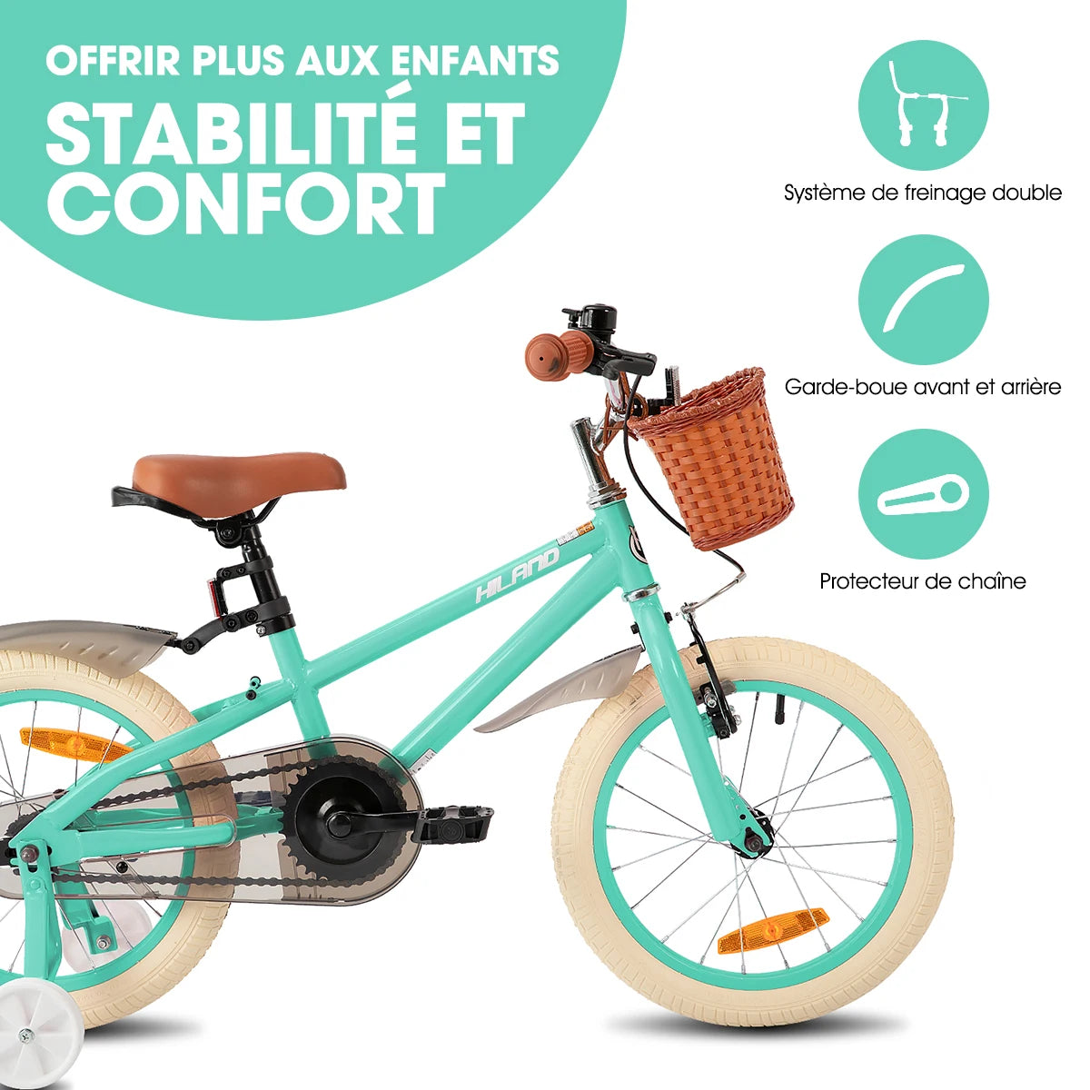 🚲💖 Girls Bike with Training Wheels – Front Basket + Brown Seat (14” / 16” / 18”)