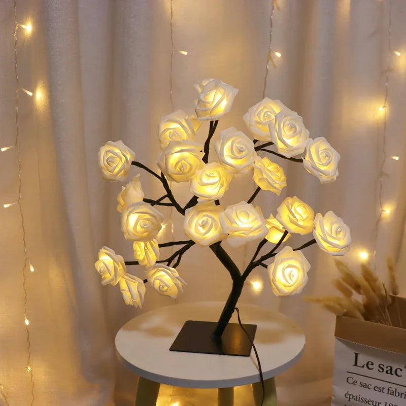 LED Rose Tree Table Lamp 🌹✨ | 24 LEDs + 3 Light Modes (USB Powered)