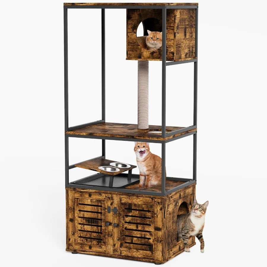 All-in-One Cat Cabinet 🐱🏡✨ | Hidden Litter Box + Feeding Station + Play Top
