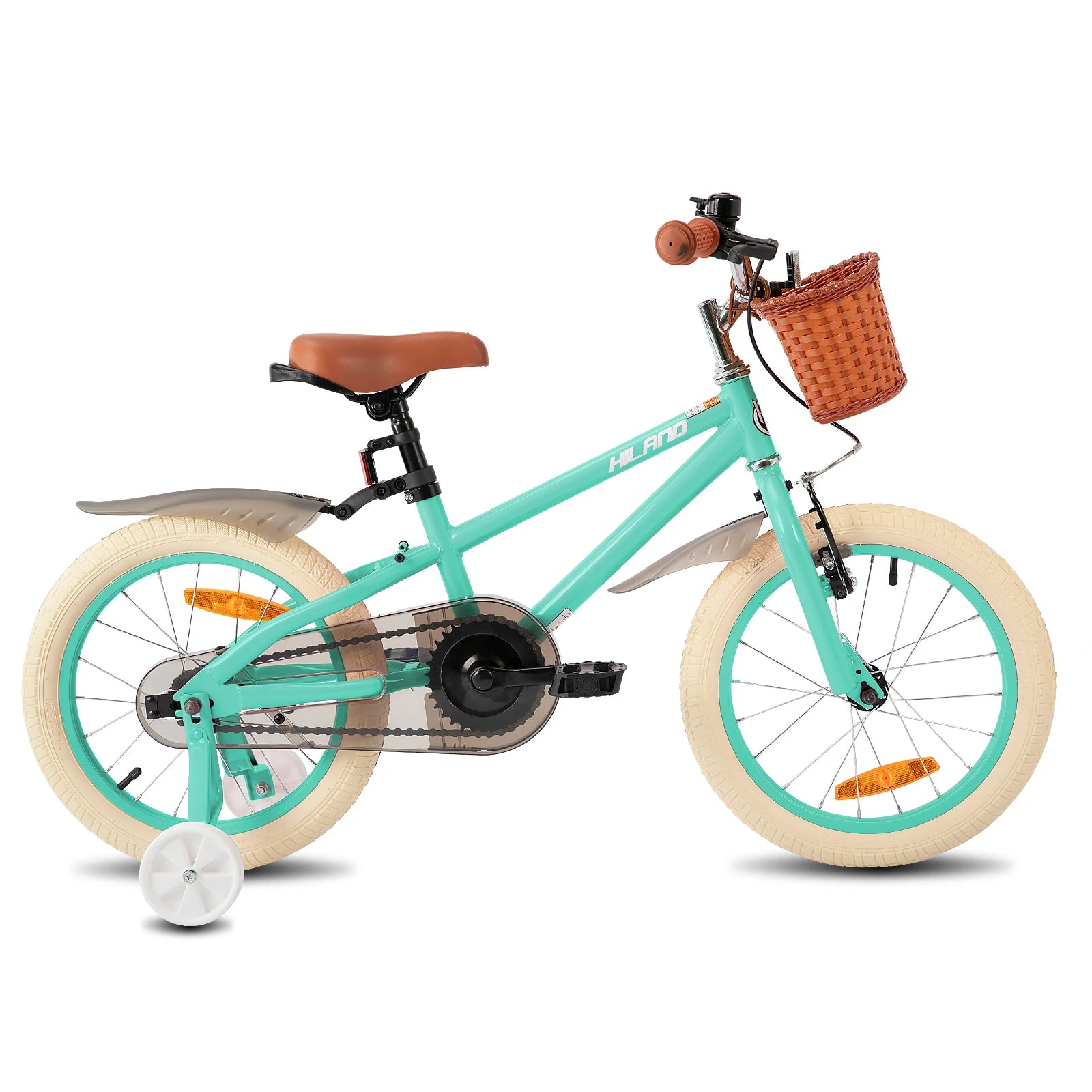 🚲💖 Girls Bike with Training Wheels – Front Basket + Brown Seat (14” / 16” / 18”)