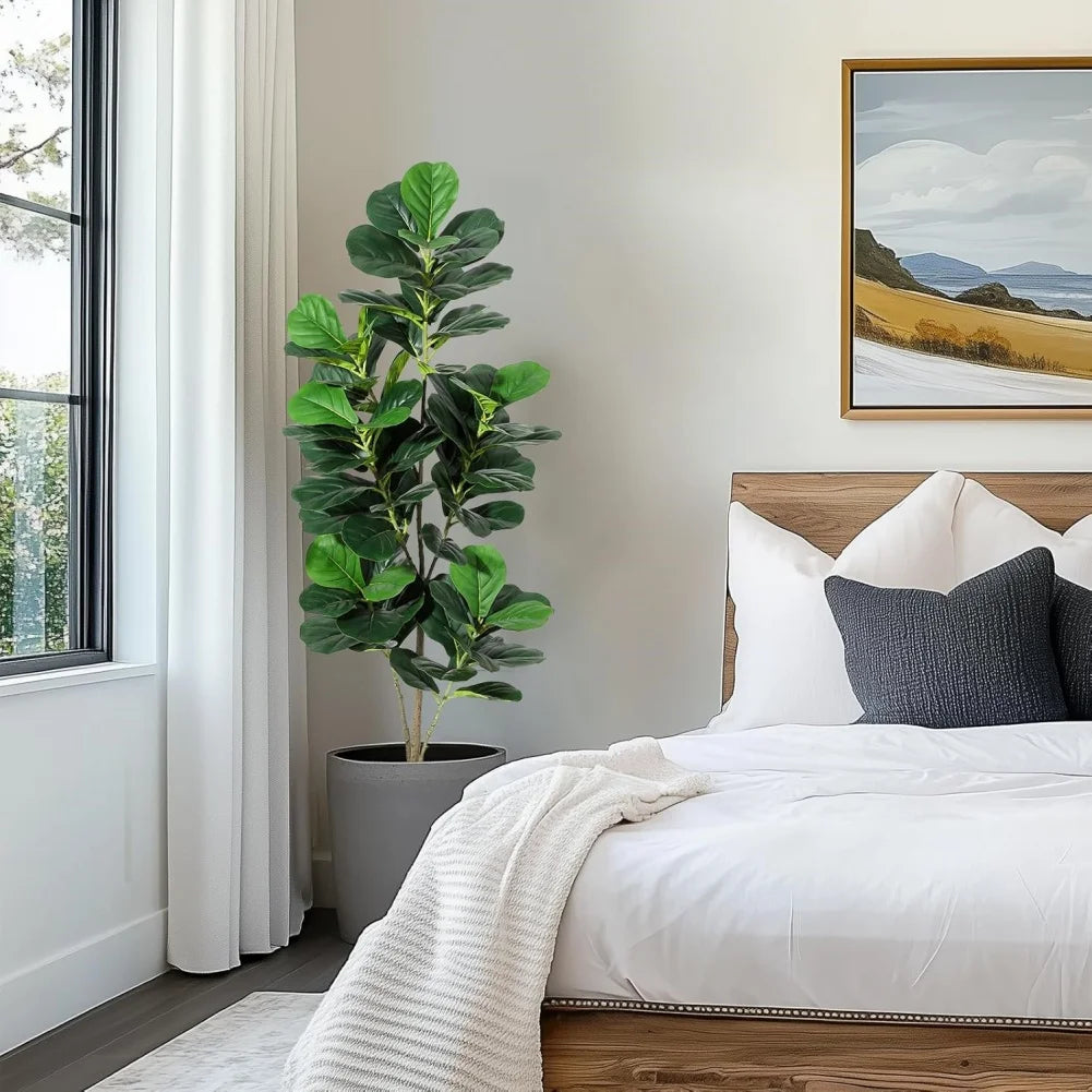 Tall Artificial Fiddle Leaf Fig Tree 🌿✨ | Faux Ficus Lyrata w/ Pot (4–6FT)