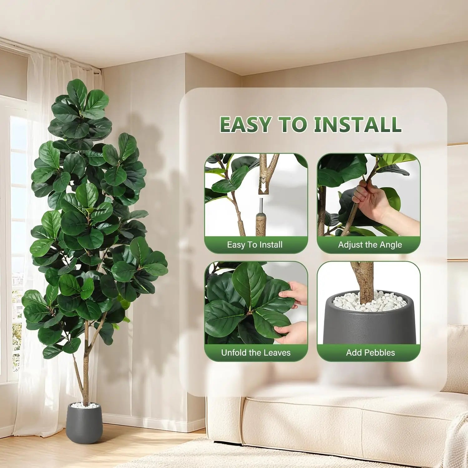 Artificial Fiddle Leaf Fig Tree 🌿✨ | Realistic Faux Ficus (4–7FT)