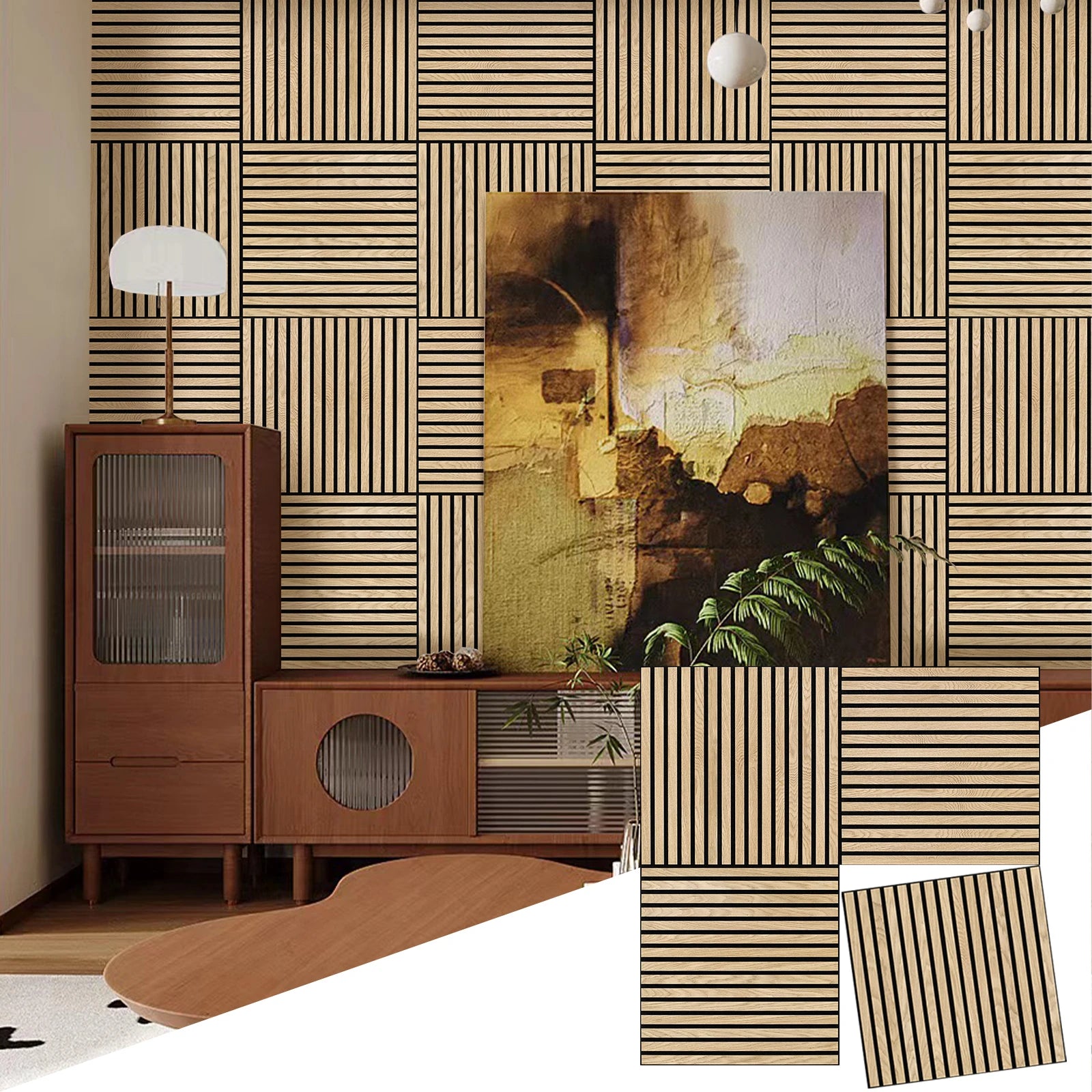 Wood Slat Acoustic Wall Panels (4-Pack) 🎙️🪵 | Natural Veneer Sound Panels (Oak/Walnut)