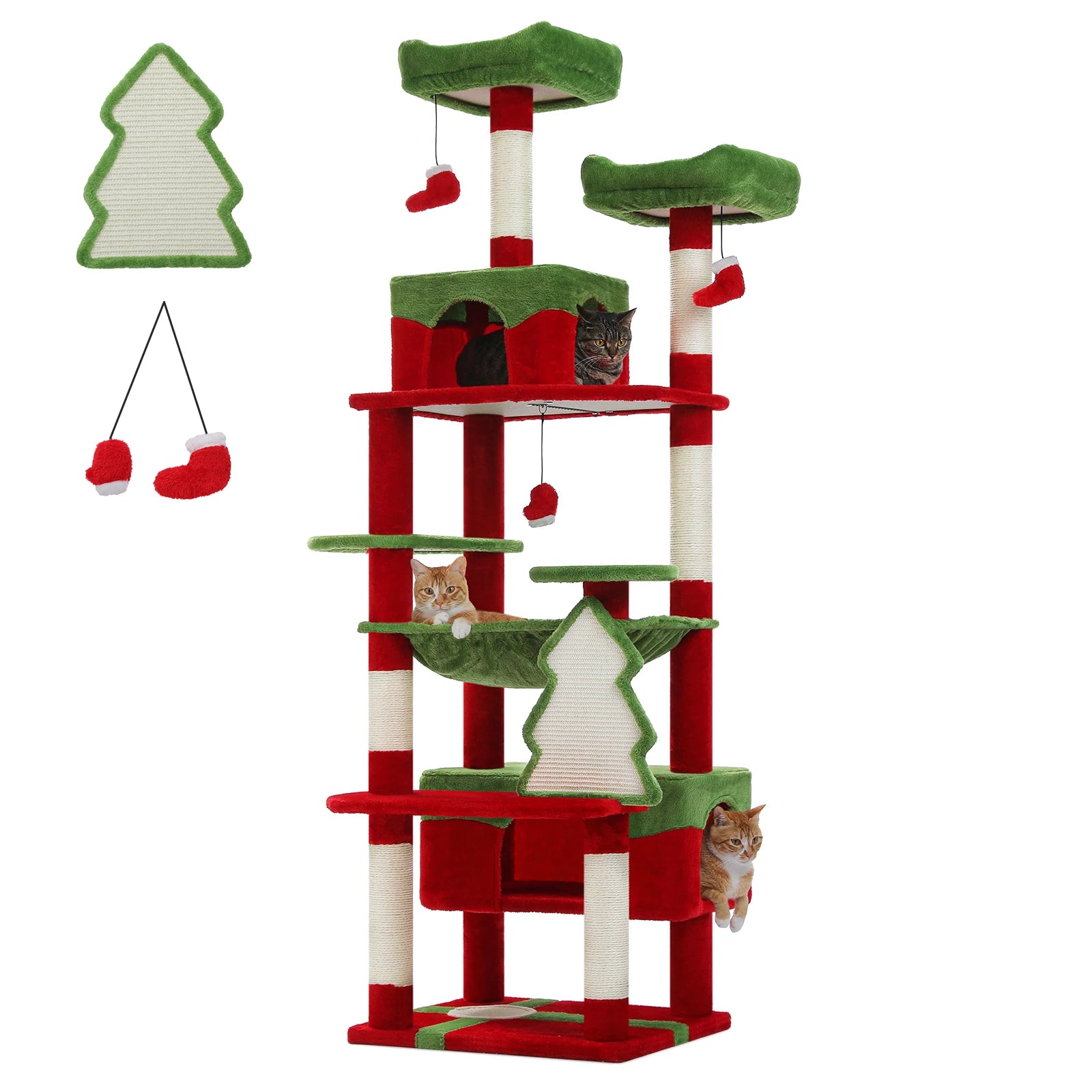 Large Cat Tree Tower 🐱🏡 | Scratching Posts + Hammock + Toys (136/164/184cm)