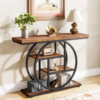 Modern 2-Ring Console Table ✨⭕ | 2-Tier Shelves + Wood Top (5 Colors)