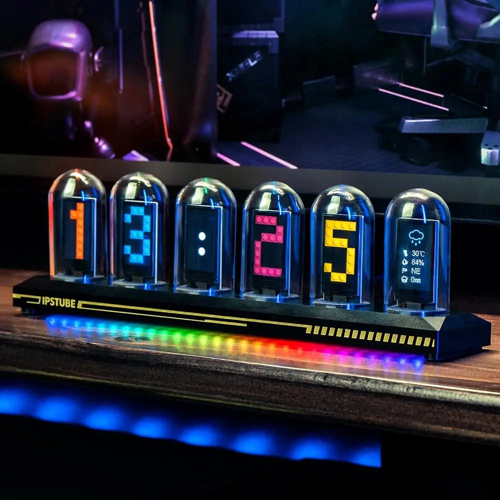 Tube Style Digital Clock ✨⏰ | IPS Color Screen + Neon Glow (RGB Base Option)