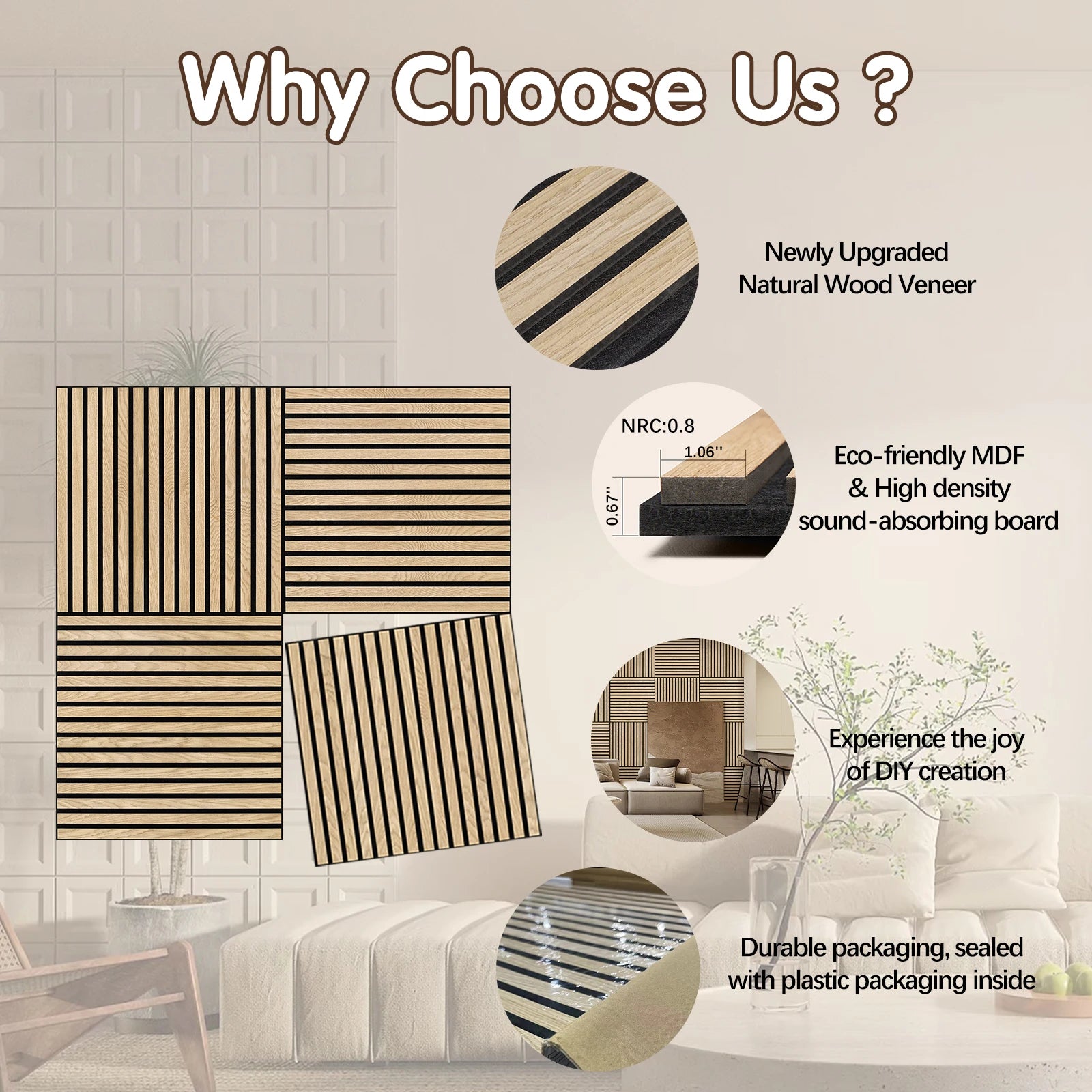 Wood Slat Acoustic Wall Panels (4-Pack) 🎙️🪵 | Natural Veneer Sound Panels (Oak/Walnut)