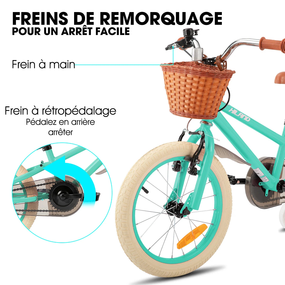 🚲💖 Girls Bike with Training Wheels – Front Basket + Brown Seat (14” / 16” / 18”)