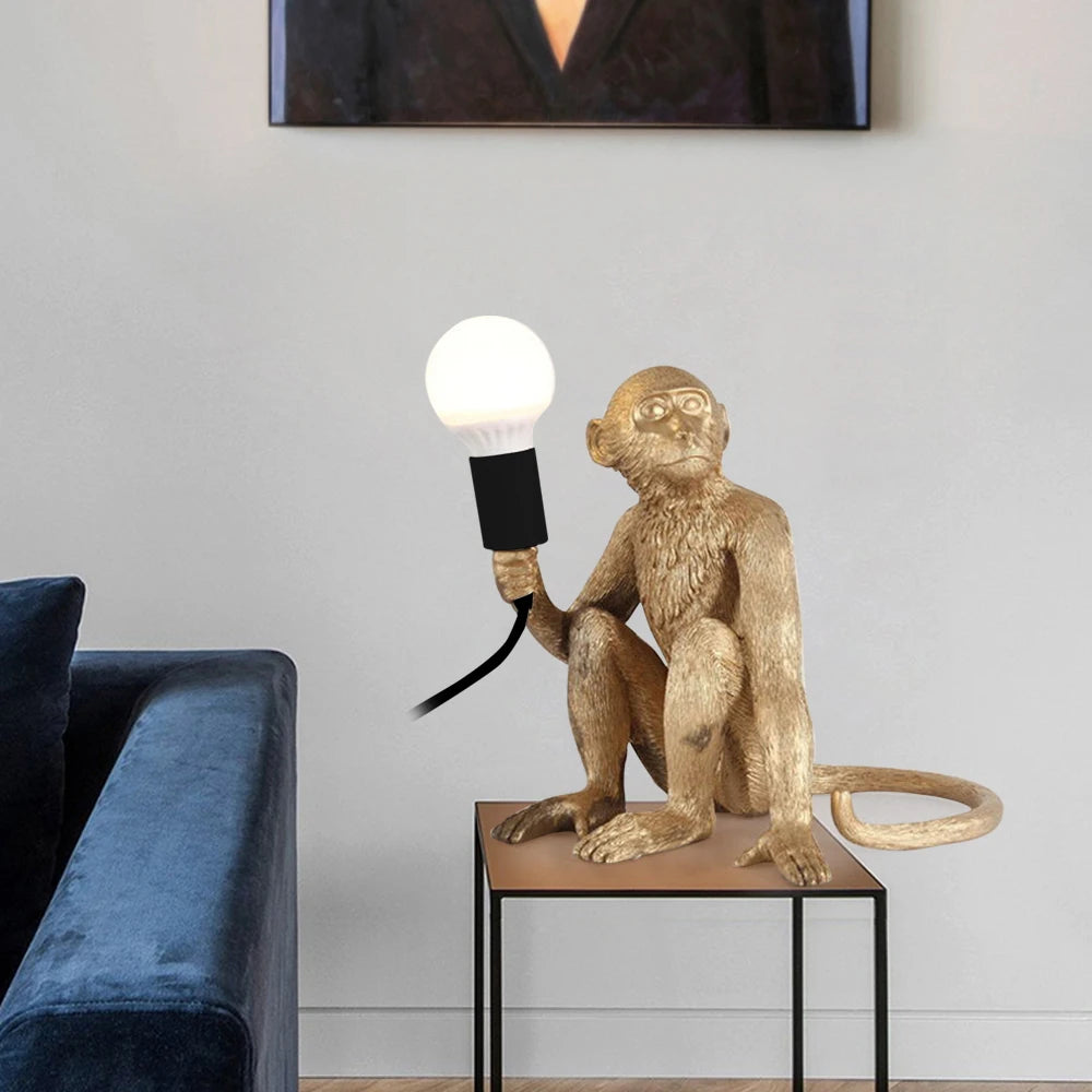 Monkey Table Lamp Sculpture 🐒💡✨ | Decorative Sitting Monkey Holding Bulb